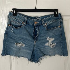Denim shorts.